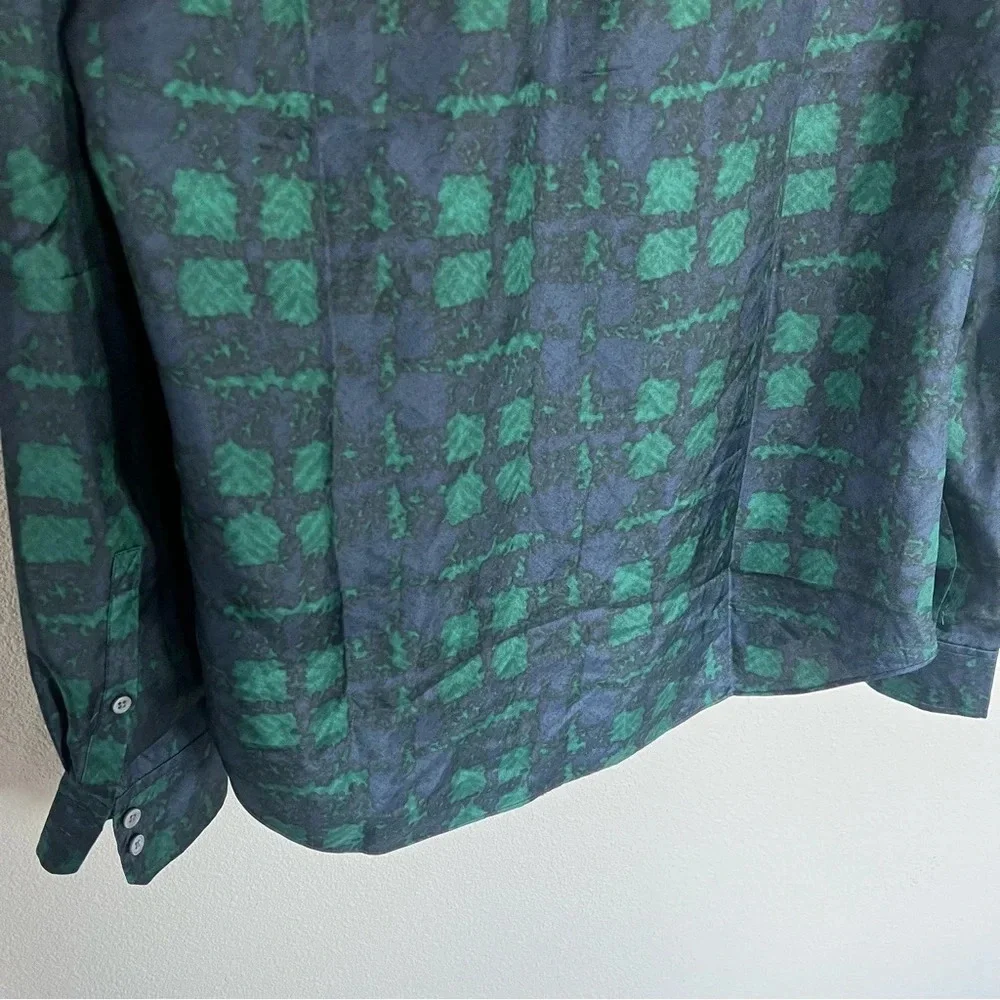 New J. Crew Collection Silk Twill Ruffle-collar Blouse Top Plaid Green Blue NWT